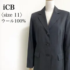 iCB アイシービー ウール100% テーラードジャケット グレー 11号 L相当 レディース ビジネス 通勤 オフィス 冠婚葬祭 フォーマル 上質素材 秋冬 シングル
