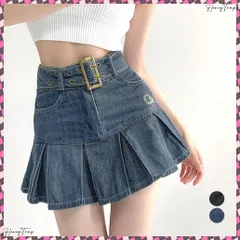 送料無料 ミニデニムプリーツスカート ベルト付き ハイウエスト フレアスカート 韓国Aラインスカート レディース 細見えショートスカート おしゃれ ミニボックススカート アメカジデニム脚長 着やせ台形スカート 無地美脚美尻レトロ