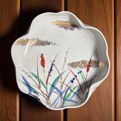 古伊万里の菱型皿、骨董 骨董品 古伊万里焼 菱形皿 山水風 晴