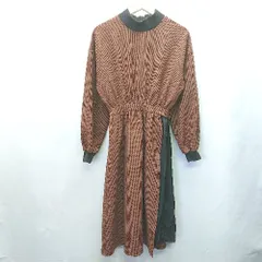 ◇ EVRIS エヴリス ハイネック 千鳥柄 ウエストゴム 長袖 ロング丈 ワンピース サイズF ブラウン ブラック レディース E  【1405140012866】