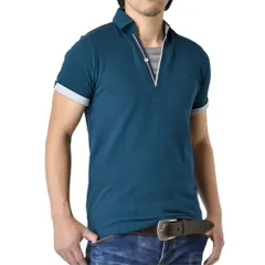 ポロシャツ 《48インクブルー》 新品 未使用 トリコロールテープスキッパー 鹿の子 メンズ【C8K】【ゆうパケット】 ファッション