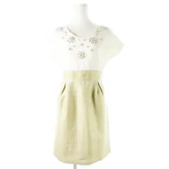 チェリーアン CherryAnn ワンピース ドッキング ミニ Vネック 半袖 ビジュー ツイード ラメ S ゴールド /CK3