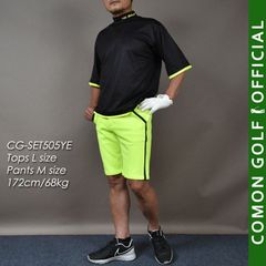 新品【COMONGOLF/コモンゴルフ】ボックスシルエット半袖モックネック&ショートパンツゴルフセットアップ/ネオンイエロー(CG-SET505YE)ゴルフウェア ゴルフパンツ 春夏 ズボン ハーフパンツ ストレッチ ドライ M L XL XXL XXXL