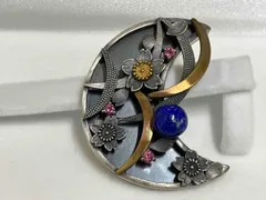 きもの　やまと　桜／三日月／青石／ピンク石／シルバー／真鍮／着物／帯留め