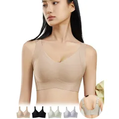 [veimia] 胸を小さく見せるブラ 小さく見せるブラ ブラジャー【安定感UP・ゼリー】ノンワイヤーブラ 垂れた胸補正ブラ･揺れ軽減･見痩せ･ホールド力 ブラジャー 脇高設計 昼夜兼用 シームレスブラ 大きいサイズcolor：肌色 size：L