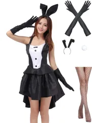[Youngfull] バニー コスチューム 5点フルセット XL タキシード セクシー バニー ガール 衣装 バニードレス ウサ耳 グローブ 燕尾タイプ ハロウィン コスプレ セクシー ベビードール アニマル ウサギ 可愛い