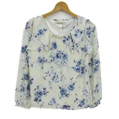 ミッシュマッシュ ブラウス シャツ トップス 長袖 フリル プルオーバー 花柄 未使用 レディース Mサイズ 紺×クリーム MISCH MASCH