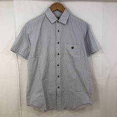A BATHING APE アベイシングエイプ スナップボタン 半袖ストライプシャツ ホワイト×グレー Mサイズ