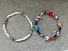 ブレスレット ビーズ 2個入り これからの季節に ビーズブレスレット 爽やか カラフル 重ね付け 人気 メンズ レディース ファッションアクセサリー トレンド ペア ペアアクセサリー ビーズ素材 安い プチプラ