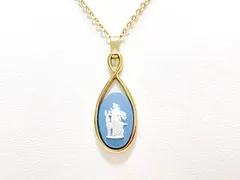 ☆WEDGWOOD　ウェッジウッド　ジャスパー　オーバル　ネックレスペンダント　ブルー×ゴールド　K23966(9/21)