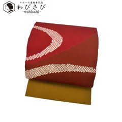 名古屋帯 染め分け 絞り柄 鹿子絞り 縮緬 蘇芳色 O-4326 - メルカリ 