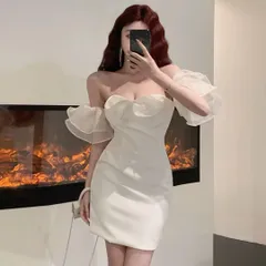 パーティーに最適なオフショルダーミニドレス フリルシンプルデザイン