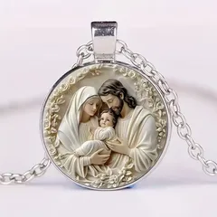 聖家族 ネックレス ペンダント イエス・キリスト ヨセフ 聖母マリア キリスト誕生 絵画 キリスト教 教会 カトリック 白 聖書 聖画 宗教画