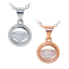 ラウンドフレーム CZダイヤモンドネックレス シルバー925 プラチナ仕上 新品 レディース キュービックジルコニア ピンクゴールド ジュエリー プレゼント