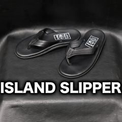 美品 ISLAND SLIPPER PB202 ATRAS BLACK レザーサンダル スムースレザー オールブラック US6/24cm トング アイランドスリッパ 本革 ビーチサンダル ビーサン