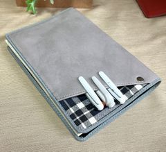 B5大学ノートサイズ【Cover pocke付きカバー】２冊用■合皮/チェック■グレー