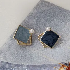 エレガント 幾何学ピアス アクセサリー S925 おしゃれ 大人かわいい マーブル スクエア
