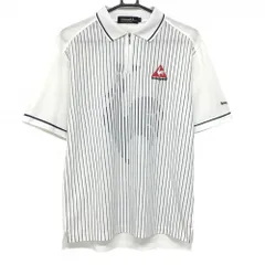 ルコックゴルフ 半袖ポロシャツ 白×ネイビー 前身頃ストライプ ハーフジップ メンズ M ゴルフウェア le coq sportif