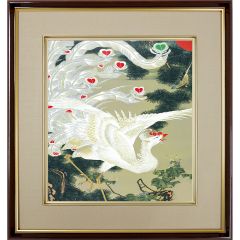 印刷画　フレーム　絵画　額装　額縁　伊藤若筆 宮内庁三の丸蔵館 伊藤若冲「老松白鳳図」複製画 額入り 色紙額 特殊工芸画 若冲動