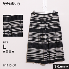 ★美品★ Aylesbury アリスバーリー スカート　膝上丈　フレア　ボーダー柄　ドット柄　後ろジップ　裏地付き　日本製 　ブラック　ホワイト　 【H1115-00】 送料無料　古着　レディース