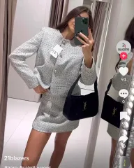 ZARA ザラ スカイブルー ツイード セットアップ キュロット ツイードジャケット S ストラクチャー クロップド ジャケット スコ