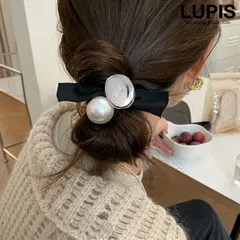 ヘアアクセサリー ヘアゴム パール メタル プレート リボン 上品 変形 ニュアンス こなれ感 ジャージヘアゴム lupis v2536