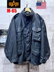 90'S USA製 ALPHA INDUSTRIES M-65 フィールドジャケット 黒 L-R アルファ インダストリーズ ブラック ミリタリー 米国製