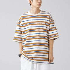 Tシャツ 半袖 ボーダー ビッグシルエット メンズ ユニセックス 夏 韓国ファッション ストリート レトロ カジュアル カットソー オーバーサイズ