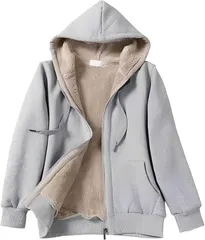emptio エンプティオ 前開き 裏ボア パーカー ストリート 長袖 ジップアップ スポーツ トップス フード 暖かい レディース フルジップ アウトドア 上着 アメカジ あったか ゆるカジ オシャレ 紳士 ウェア 厚め(ピュアグレー,  L)