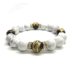 12mm 四神獣金彫オニキス×ハウライト パワーストーン ブレスレット天然石 運気上昇 開運  [24] 健康運 厄払い お守り 青龍 白虎 玄武 朱雀　[24] （ゴールド）メンズ・レディース　男性・女性　数珠ブレス　開運  [24]