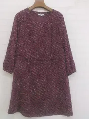 ◇ NATURAL BEAUTY BASIC 総柄 長袖 ミニ ワンピース サイズS ワインレッド ブルー ネイビー レディース P  【中古】 【1211220009912】