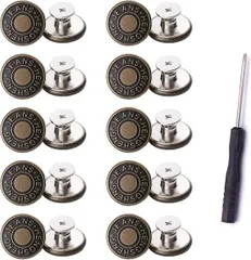 【在庫処分】YINKE ジーンズ 調整ボタン 10個セット ジーンズボタン ジーンズにぴったりのボタンピン 金属ジーンズボタン 簡単取付け DIY 手作り 延長と縮小可能 専用ドライバー付き (銅色)