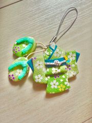 【2】和柄ミニ着物と草履のストラップ＊桜模様／和風小物／ハンドメイド