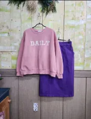 紫 スパンコットンロングスカート&インディーピンク トレーナー