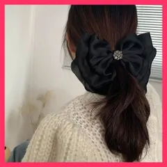 【おしゃれ】 リボンバレッタレディースヘアアクセサリー ヘアアレンジ大振り/まとめ髪 通勤大人/大人オフィス結婚式 ビッグリボンヘアクリップ 黒 韓国風  おすすめ おしゃれ　人気 上品 80JUNSHAN-002