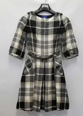 ブルーレーベル クレストブリッジ ワンピース 36 チェック ベージュ系 フレア 七分袖　レディース　BLUE LABEL