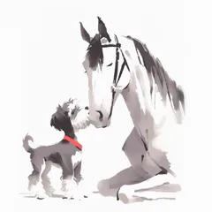 【福寿（2026年） - シュナウザー犬 No.2】ジークレー版画＊名入れOK！ 午年・馬・謹賀新年・賀正・新春・迎春・子犬・ペットロス・うちの子・記念日・アートポスター・犬の絵・犬のイラスト・ギフト・プレゼント