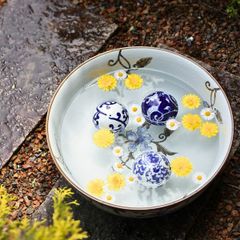 水鉢 おしゃれ 陶器 睡蓮鉢 大きい スイレン鉢 すいれん鉢 ハス鉢 はす鉢 めだか鉢 鉢 モダン 和風 レトロ 陶器の深型水盤 藍花