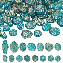 【新着商品】15種 欧風 ビーズ アクセサリーパーツ アクリル ヴィンテージ ゴールドの花柄 ビーズミックス レトロ 手作り用品 クリアビーズ DIY用 材料 約90個セット ブレスレット PandaHall プレゼント ギフト PH 手作りビーズ