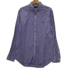 POLO RALPH LAUREN ポロラルフローレン ギンガムチェック ポニー刺繍 長袖シャツ ボタンダウン ワンポイント刺繡 オーバーサイズ ビッグサイズ スリランカ製 Lサイズ パープル