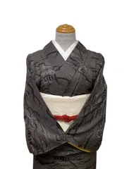 レトロ着物　紬　バチ衿仕立て【良】