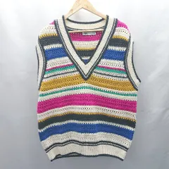 ◇ ⊇ ZARA ザラ Vネック ボーダー カラフル 袖なし ニット ベスト サイズEUR M ホワイト系 ピンク メンズ E  【1412090013669】