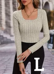 【新品】レディース ソリッドリブスクエアネックTシャツ