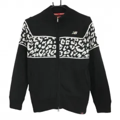 【美品】ニューバランスゴルフ ニットジャケット 黒×白 一部レオパード ヒョウ柄 ウール混 レディース 1(M) ゴルフウェア New Balance