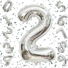 【ラスト1点】お祝い 記念日 ギフト 女の子 パーティー 男の子 飾り付け ハッピーバースデー ナンバー2 結婚式 40インチ 誕生日 アルミ風船 披露宴 シルバー 数字バルーン Exgox