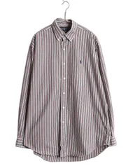 【お得なクーポン配布中!】 90s ラルフローレン ストライプ 3点留め 長袖 ボタンダウン シャツ メンズ M / 古着 オールド ポロ BD 長袖シャツ ワイシャツ ワンポイント