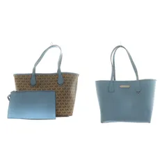 マイケルコース MICHAEL KORS MK モノグラム トートバッグ ハンドバッグ ショルダーバッグ リバーシブル レザー 茶 ブラウン 水色 ライトブルー /AN5のサムネイル