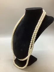 SN598 パール 2連 ネックレス アクセサリー 人口パール？ 真珠 首周り60cm 珠径7mm 重さ48.7g