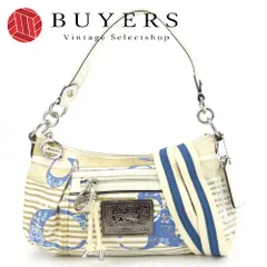 【中古】 コーチ ショルダーバッグ 16967 ポピー キャンバス ベージュ パープル シルバー金具 ボーダー 2WAY ショルダー レディース 女性 COACH