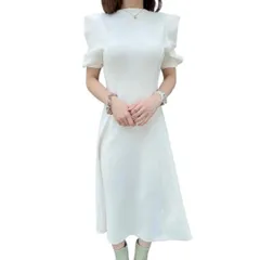 eimy istoire エイミーイストワール バルーンスリーブ フレアワンピース サイズフリー ホワイト 白 半袖 ワンピース ロングワンピース シンプル 無地 レディース 夏 ゴーゴー古着マルイ草加店514